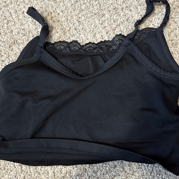 Aerie Black Lace Trim Tank Top Built in Sports Bra - Picture 5 of 7